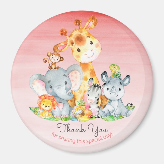 Watercolor Cute Safari Jungle Animals Thank You Magnet (Front)