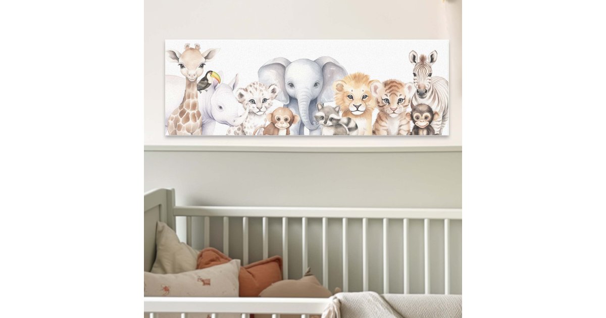 Watercolor Cute Safari Jungle Baby Animals Canvas Print | Zazzle