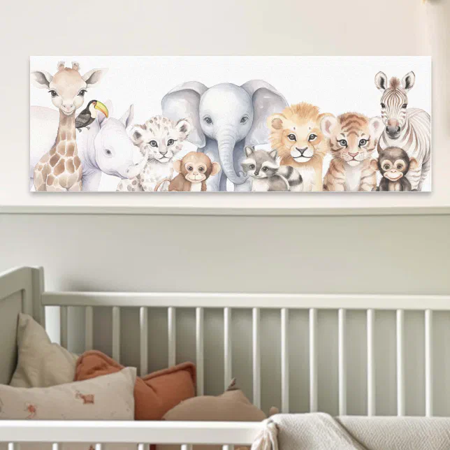 Watercolor Cute Safari Jungle Baby Animals Canvas Print | Zazzle