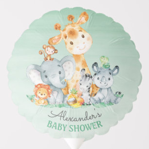 Watercolor Cute Safari Jungle Baby Shower Balloon