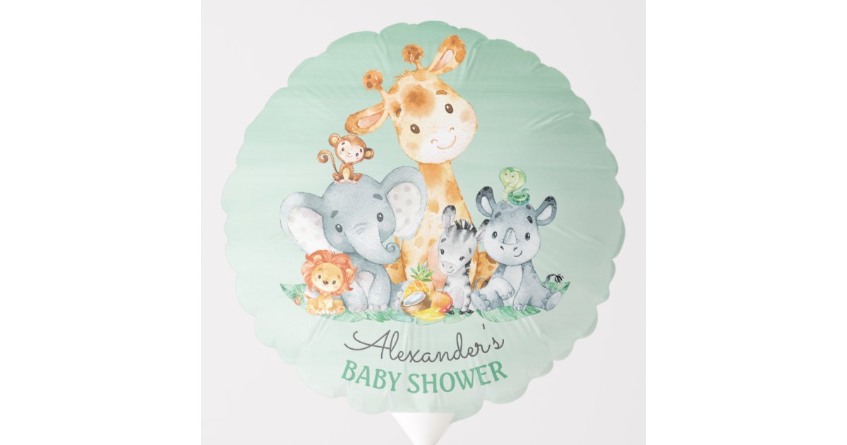 Watercolor Cute Safari Jungle Baby Shower Balloon Zazzle Com