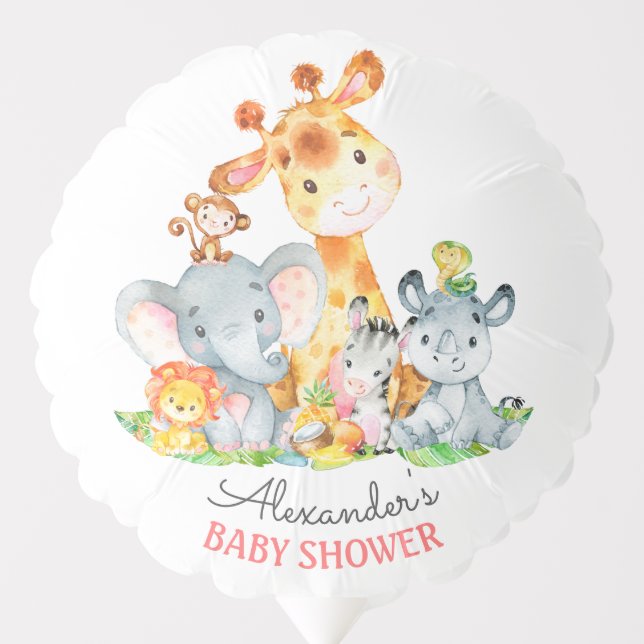 Watercolor Cute Safari Jungle Baby Shower Balloon (Front)