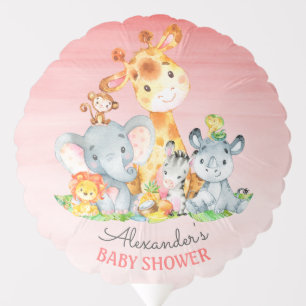 Watercolor Cute Safari Jungle Baby Shower Balloon