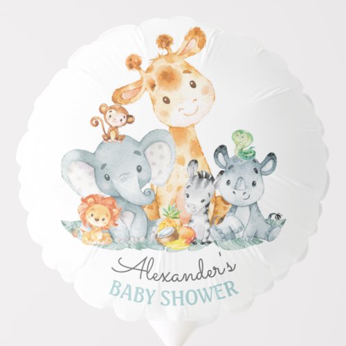 Watercolor Cute Safari Jungle Baby Shower Balloon