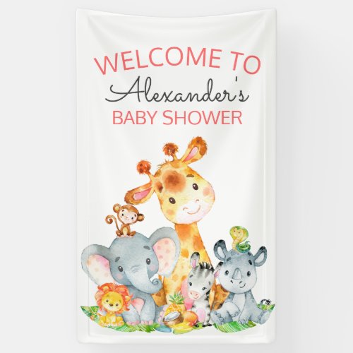 Watercolor Cute Safari Jungle Baby Shower Banner