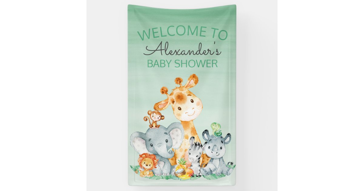 Watercolor Cute Safari Jungle Baby Shower Banner Zazzle Com