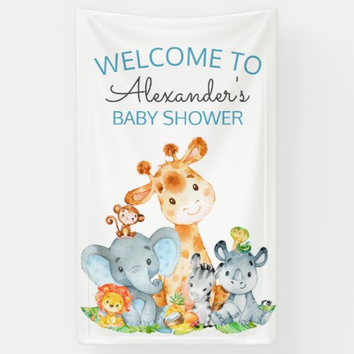 Watercolor Cute Safari Jungle Baby Shower Banner