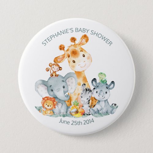 Watercolor Cute Safari Jungle Baby Shower Button