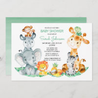Watercolor Cute Safari Jungle Baby Shower Invitation
