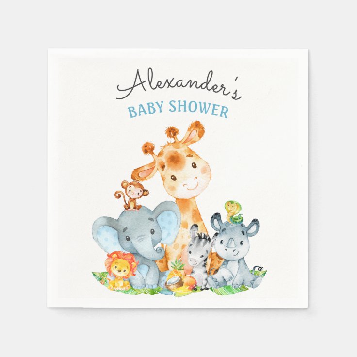 Watercolor Cute Safari Jungle Baby Shower Napkins Zazzle