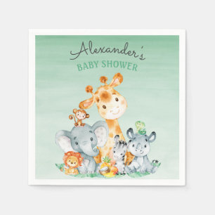 Watercolor Cute Safari Jungle Baby Shower Napkins