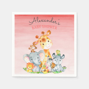 Watercolor Cute Safari Jungle Baby Shower Napkins