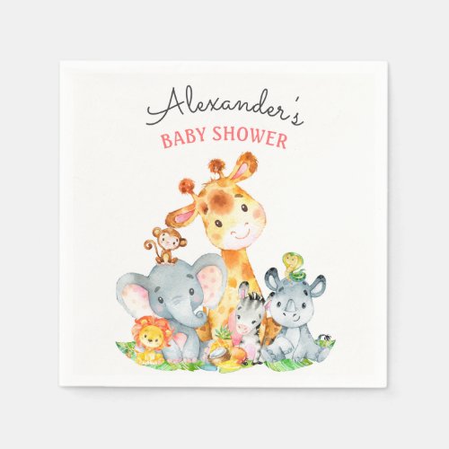 Watercolor Cute Safari Jungle Baby Shower Napkins