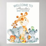 Watercolor Cute Safari Jungle Baby Shower Poster at Zazzle