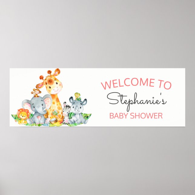 Watercolor Cute Safari Jungle Baby Shower Poster (Front)