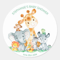 Watercolor Cute Safari Jungle Baby Shower Stickers