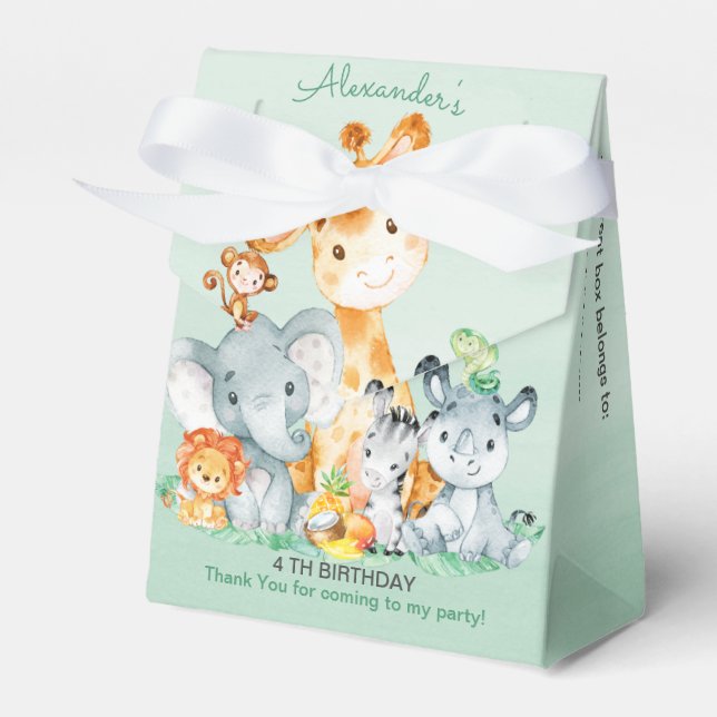 Watercolor Cute Safari Jungle Girl Birthday Favor Boxes (Front Side)