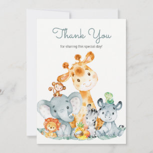 Watercolor Cute Safari Jungle Thank You Card