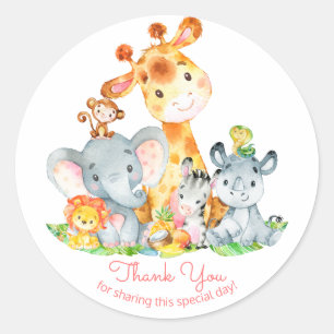 Watercolor Cute Safari Jungle Thank You Classic Round Sticker