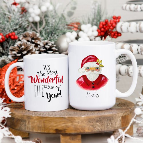 Watercolor Cute Santa Classic Add Name Christmas   Coffee Mug