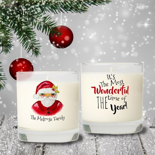Watercolor Cute Santa Classic Add Name Christmas Scented Candle