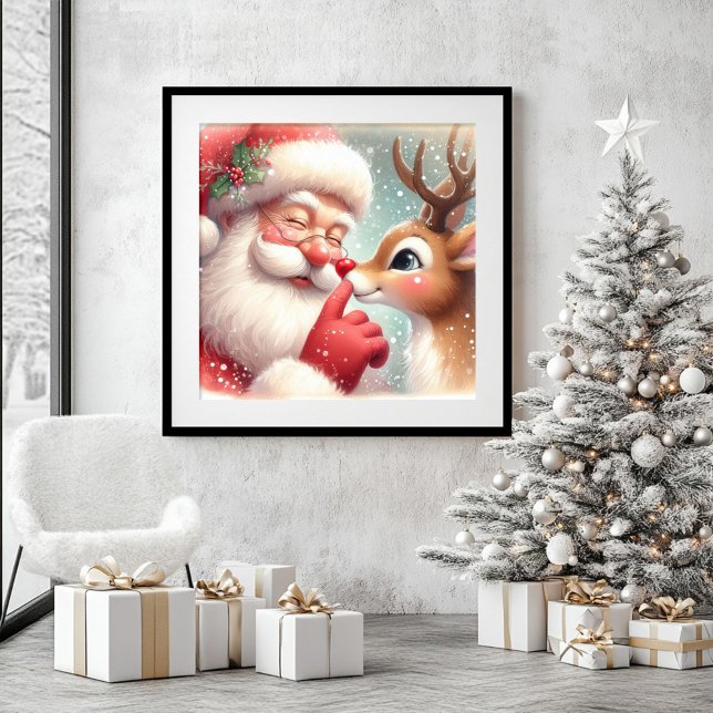 Watercolor Cute Santa Rudolph Festive Wall Art (Watercolor Cute Santa Rudolph Festive Wall Art)