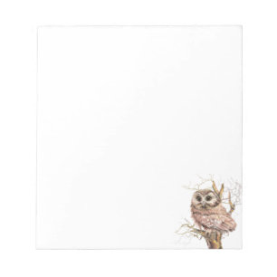 Watercolor Cute Saw Whet Owl, Bird Notepad