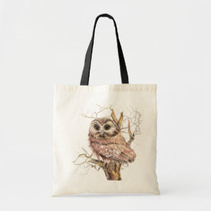 Watercolor Cute Saw Whet Owl, Bird Tote Bag