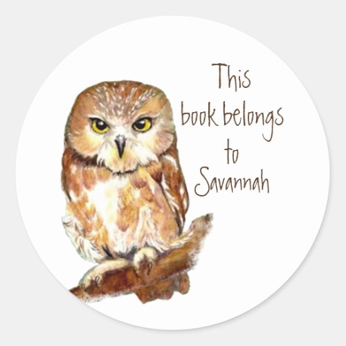 Watercolor Cute Saw Whet Owl Book Plate