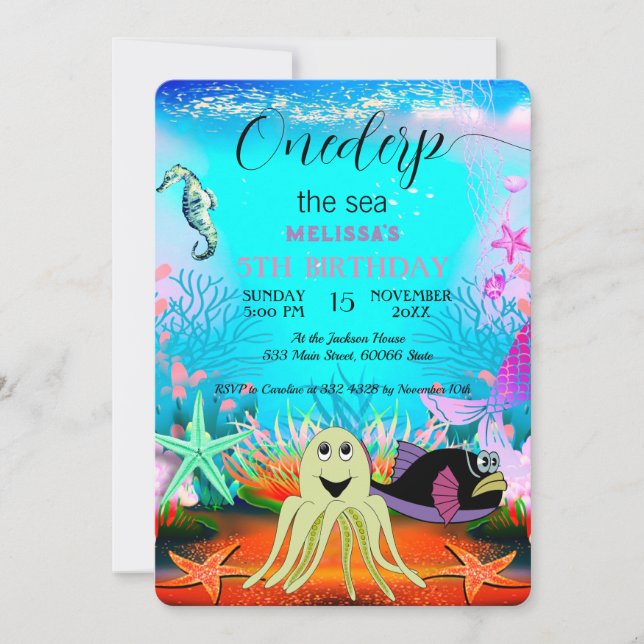 Watercolor cute Sea Animals Birthday Party Invitation (Front)