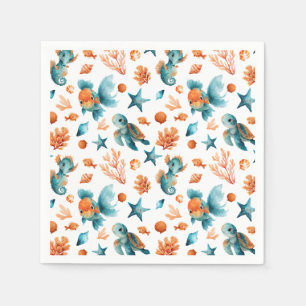 Watercolor Cute Sea Marine Animals Ocean Pattern  Napkins
