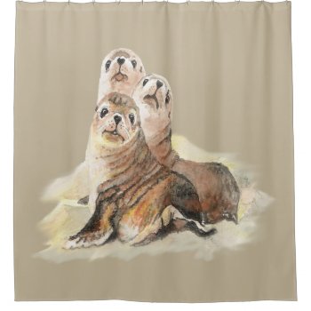 Watercolor Cute Seal Animal Family Art Shower Curtain by countrymousestudio at Zazzle