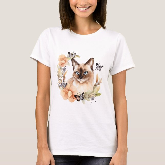 Watercolor Cute Siamese Cat  T-Shirt (Front)