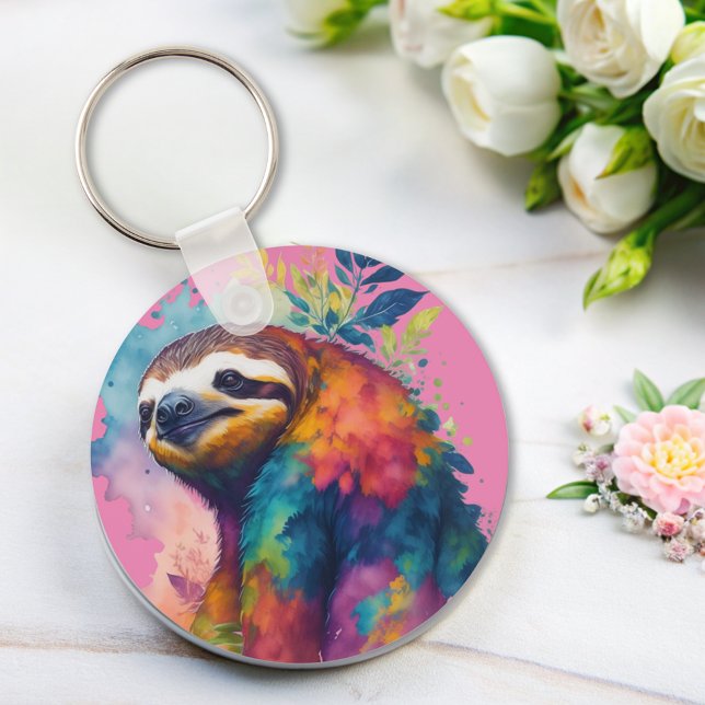 Watercolor cute sloth pink keychain (Creator Uploaded)