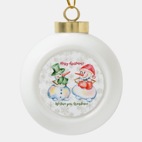 Watercolor Cute Snowman Boxer Merry Christmas  Ceramic Ball Christmas Ornament
