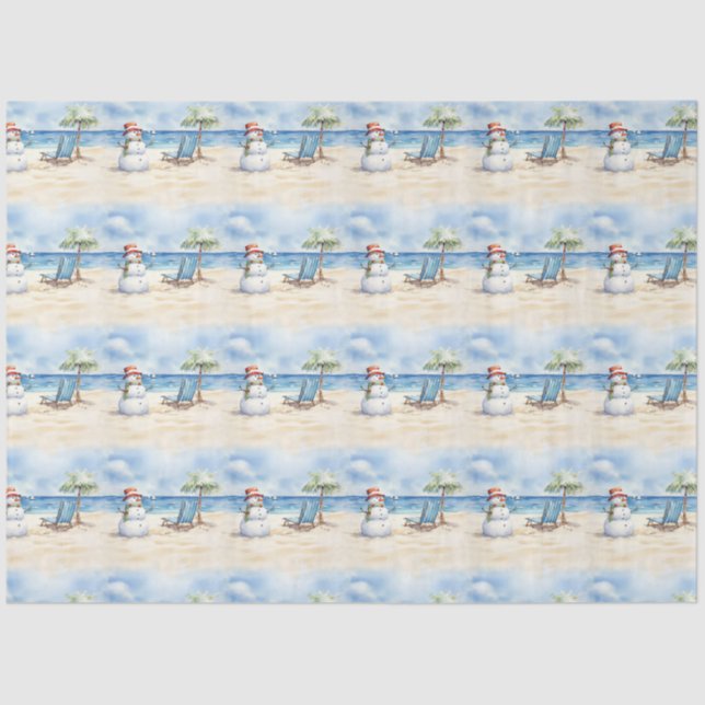 Watercolor Cute Snowman on Vacation Tissue Paper (Front)