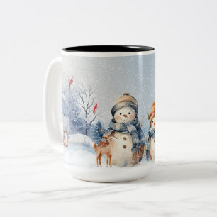 Watercolor Cute Snowmen Two-Tone Coffee Mug