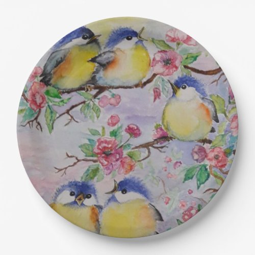 Watercolor _ Cute Sparrows Paper Plates