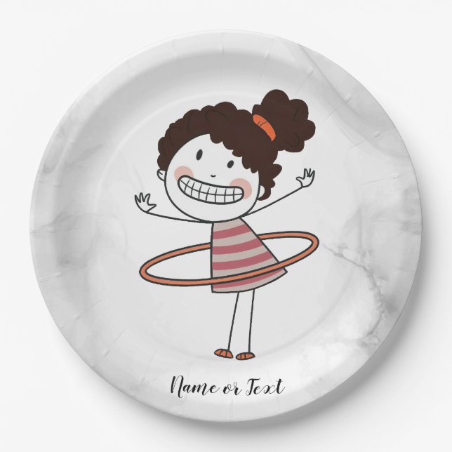 Watercolor Cute Stick Girl Big Smile Beautiful Paper Plates (Front)