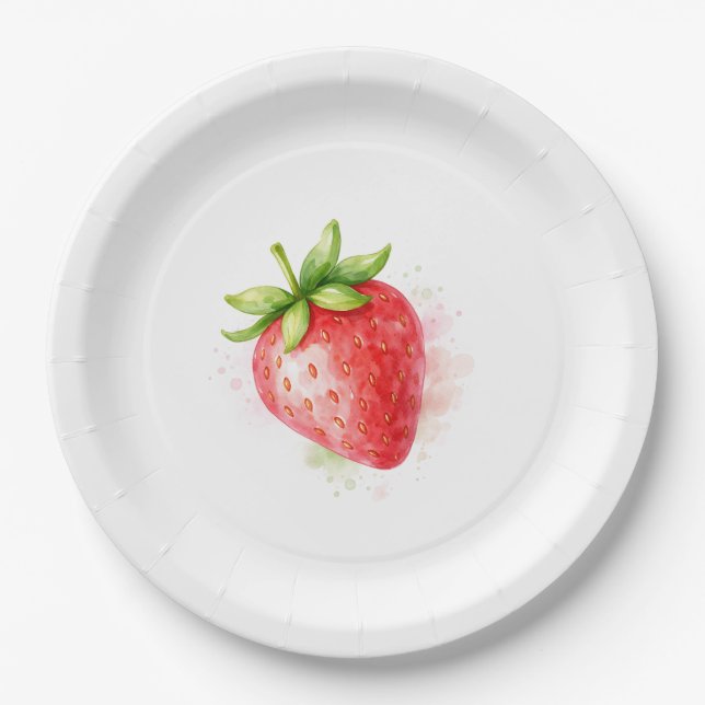 Watercolor Cute Strawberry Party event  Paper Plates (Front)