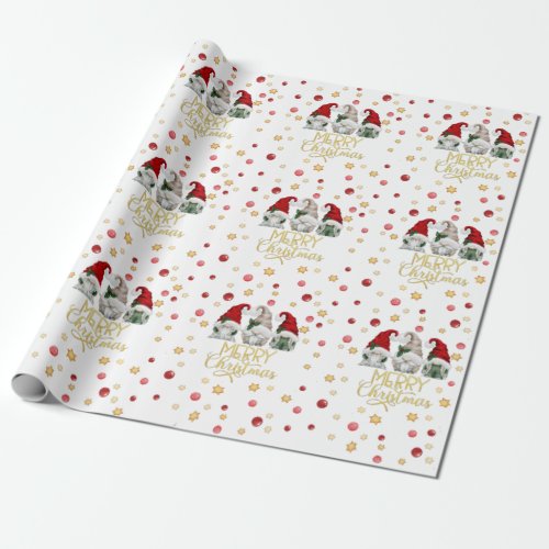 Watercolor Cute Three Gnomes Merry Christmas    Wrapping Paper