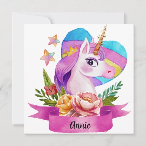 Watercolor Cute Unicorn Heart Custom Name