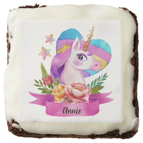 Watercolor Cute Unicorn Heart Custom Name Brownie