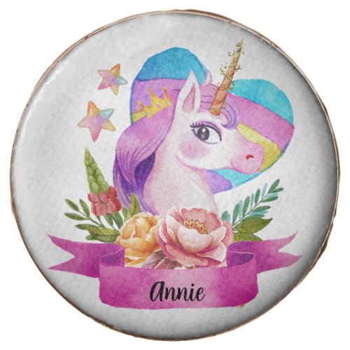 Watercolor Cute Unicorn Heart Custom Name Chocolate Covered Oreo