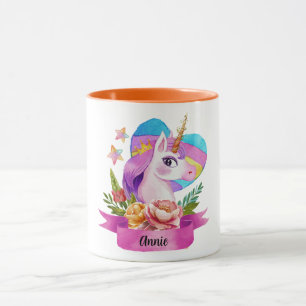 Watercolor Cute Unicorn Heart Custom Name Mug