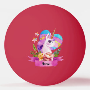 Watercolor Cute Unicorn Heart Custom Name Ping Pong Ball