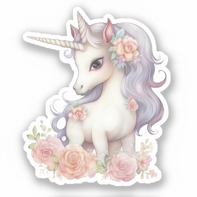 watercolor cute unicorn sticker (Front)