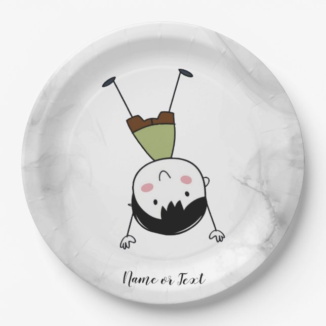 Watercolor Cute Upside Down Stick Boy Beautiful Paper Plates (Front)