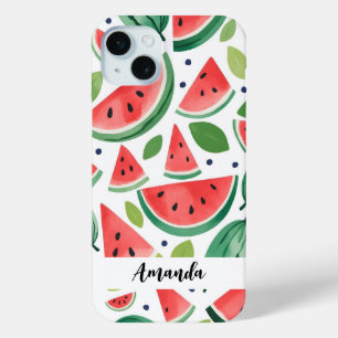 Watercolor Cute Watermelon Pattern Customized Name iPhone 15 Plus Case