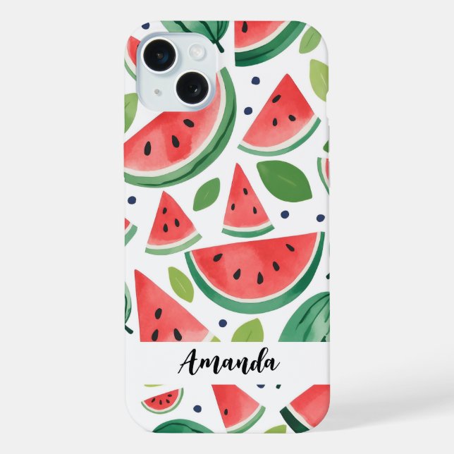 Watercolor Cute Watermelon Pattern Customized Name Iphone Case (Back)
